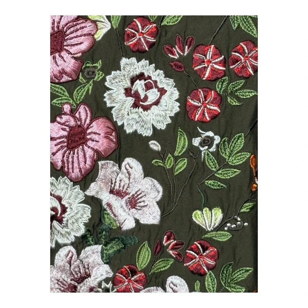 Gibson Latimer Duster Cardigan Womens 1X Olive Green Floral Embroidered Long‎